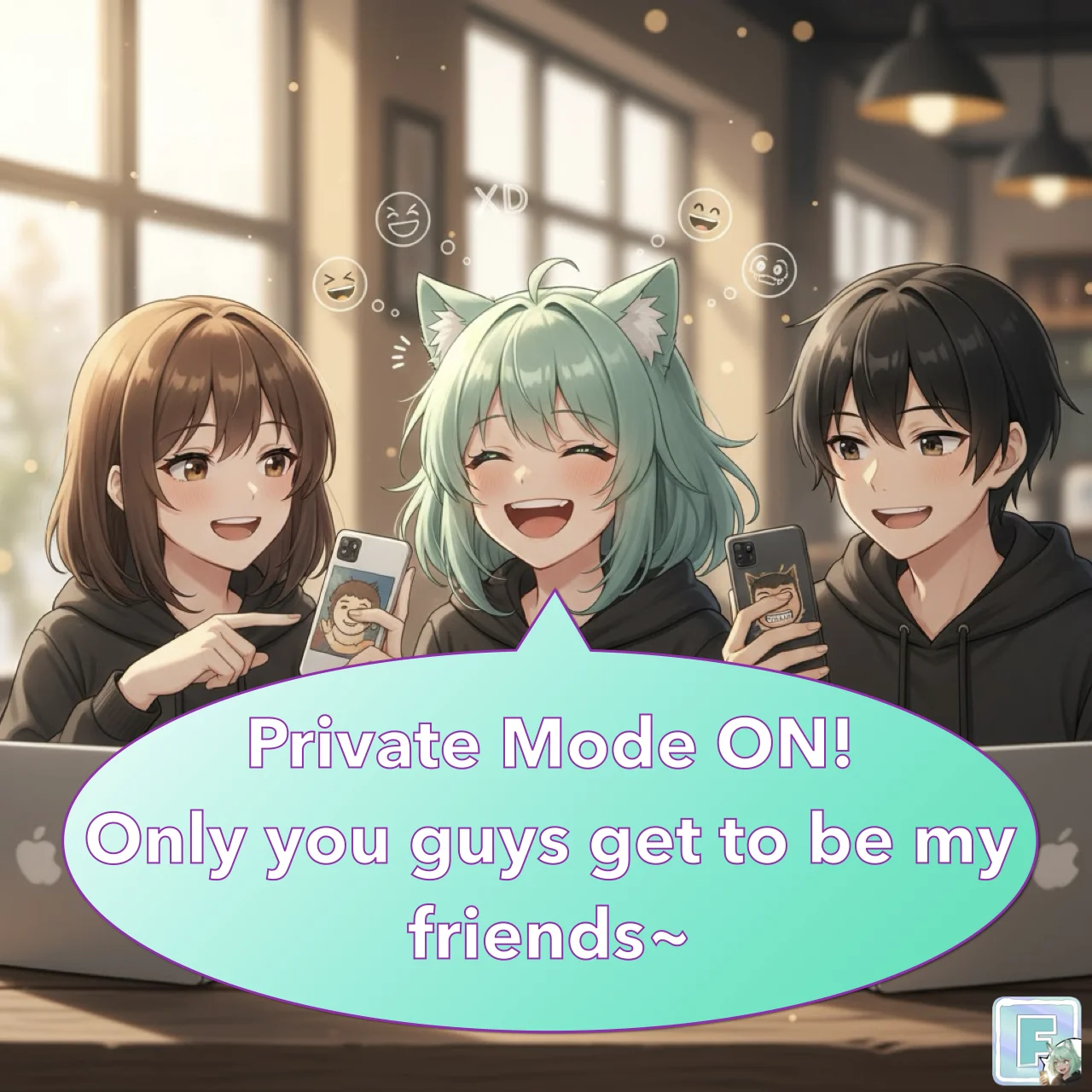 Private Mode — Connect safely only with friends you choose and enjoy your focused, personal time Private Mode — Connect safely only with friends you choose and enjoy your focused, personal time
